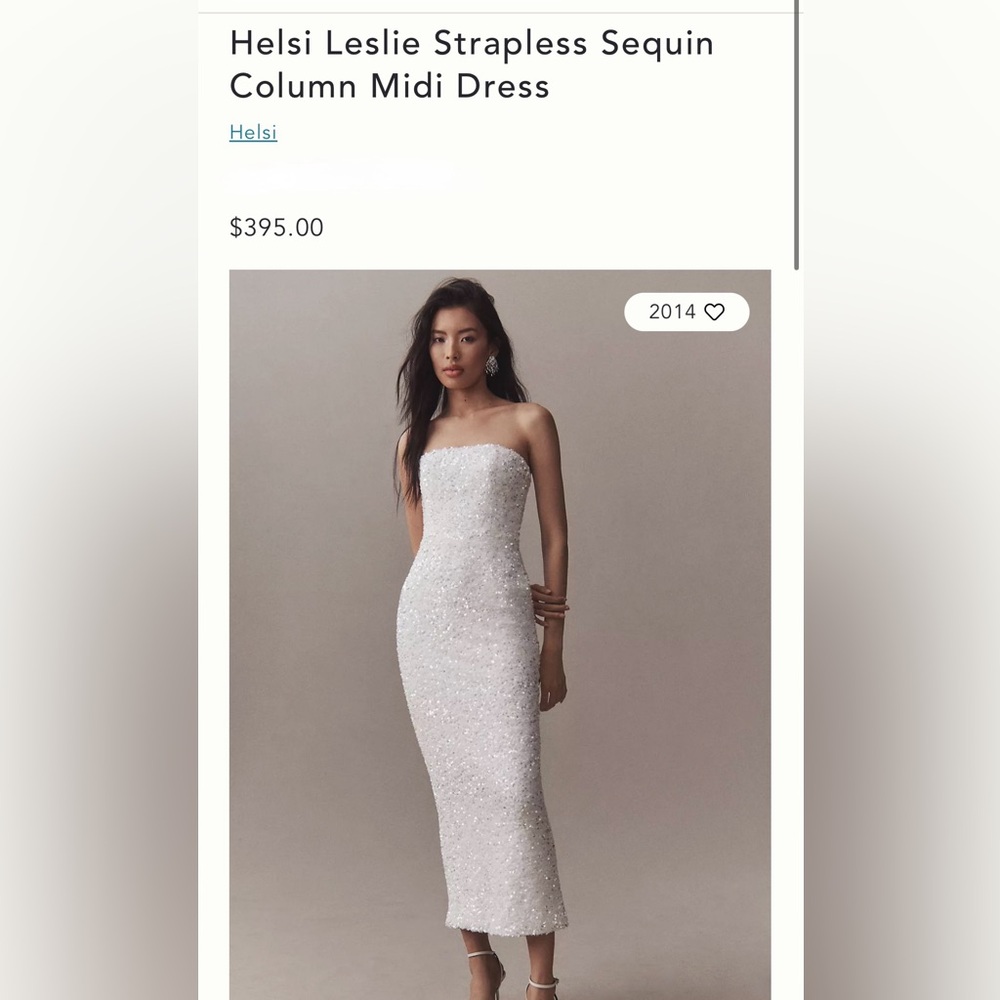 Helsi Leslie Strapless White Column Sequin Midi Dress Bridal